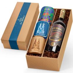 Geschenkkiste Domissimo Blau – Rotwein Zensa Primitivo bio